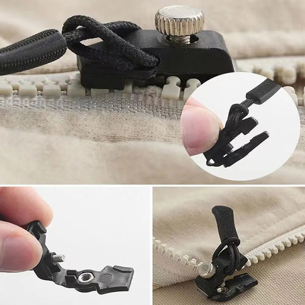 "Reißverschluss Reparatur Kit 6er Pack, graue Clips in verschiedenen Größen auf weißem Hintergrund für einfache Anwendung"