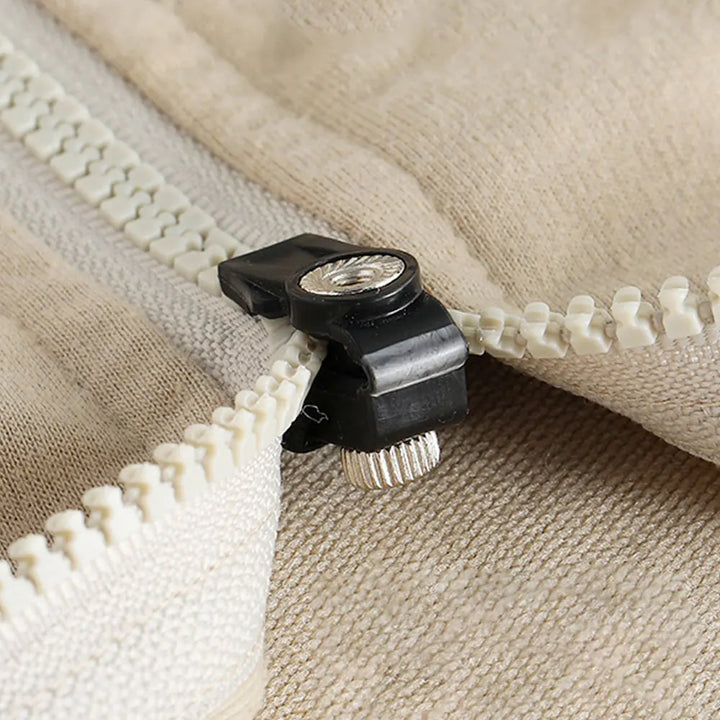 "Reißverschluss Reparatur Kit 6er Pack, graue Clips in verschiedenen Größen auf weißem Hintergrund für einfache Anwendung"