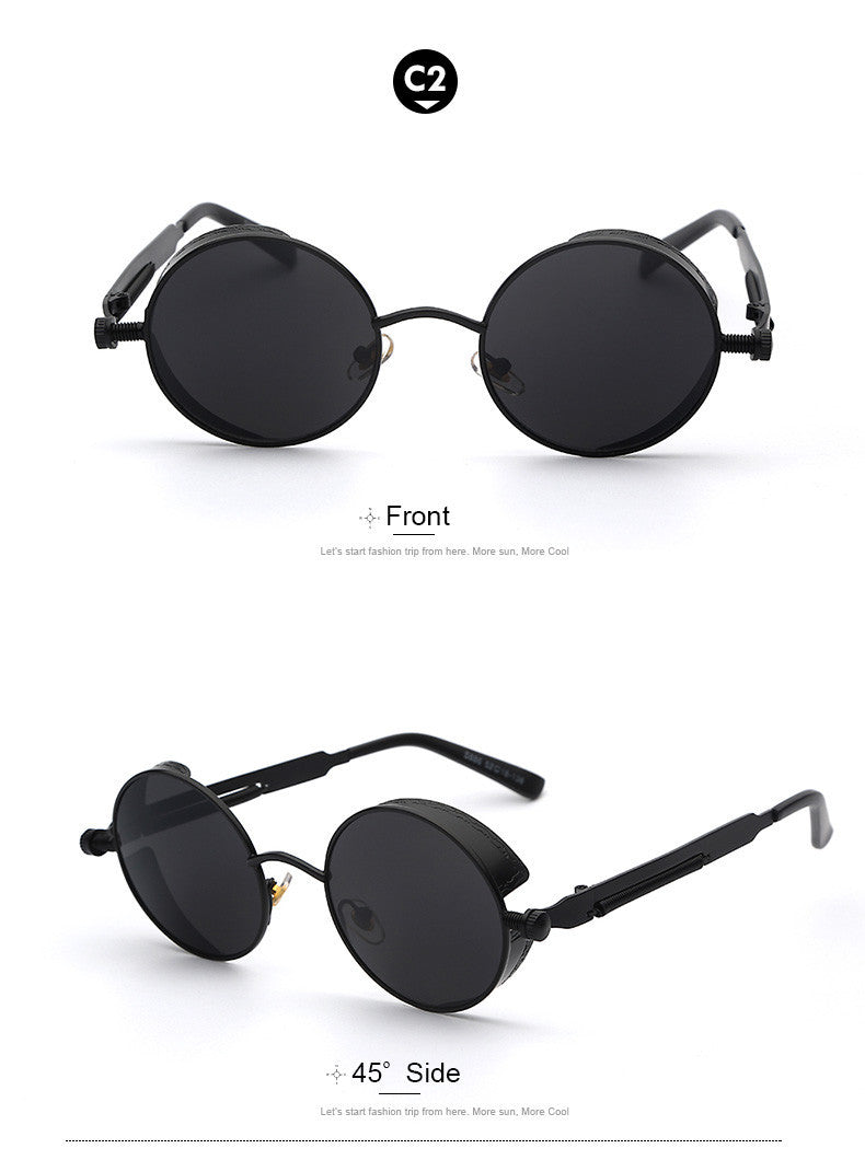 "Retro Herren Sonnenbrille aus Acetat mit UV-Schutz, goldener Rahmen, blaue Gläser, stilvolles und langlebiges Design."