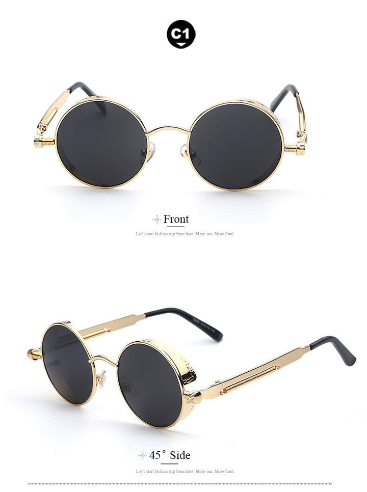 "Retro Herren Sonnenbrille aus Acetat mit UV-Schutz, goldener Rahmen, blaue Gläser, stilvolles und langlebiges Design."