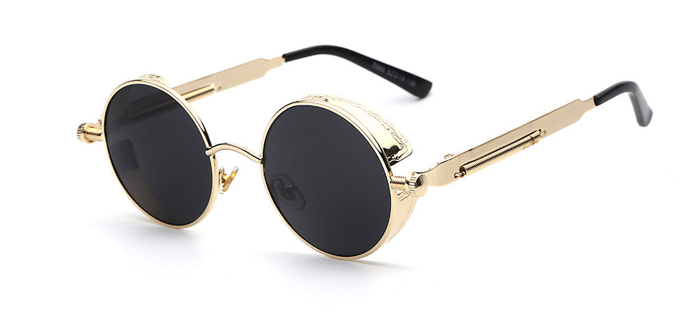 "Retro Herren Sonnenbrille aus Acetat mit UV-Schutz, goldener Rahmen, blaue Gläser, stilvolles und langlebiges Design."
