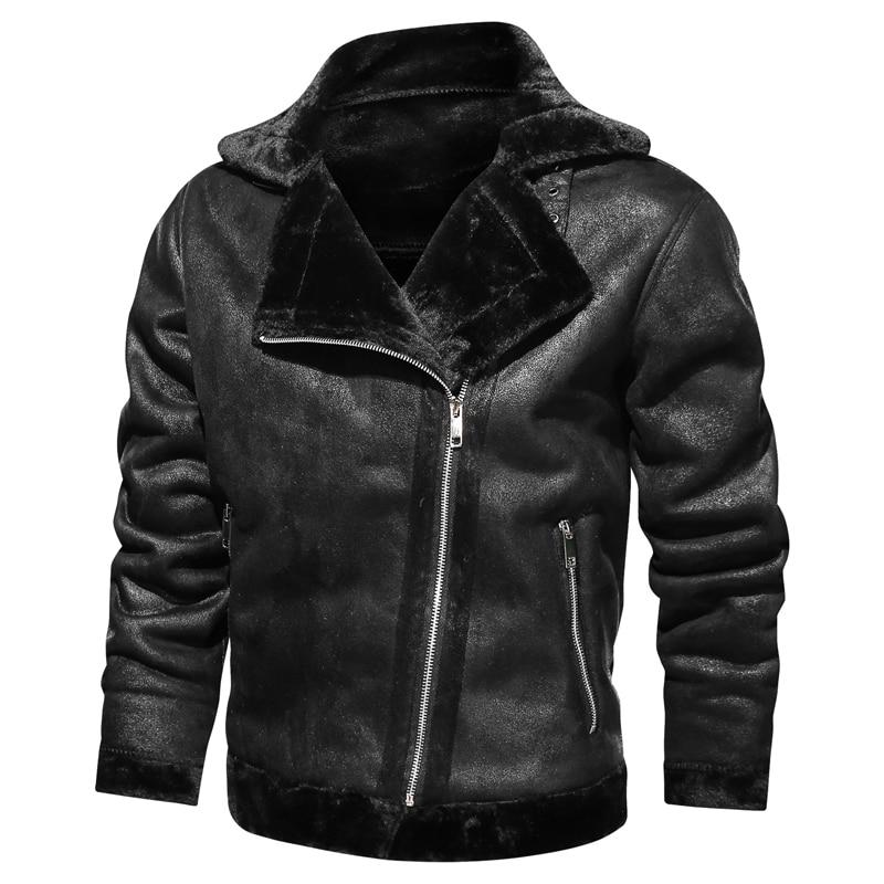 Robuste Herren Winter Bikerjacke in Schwarz mit Stehkragen & Reißverschluss für warme Kälte-Mode.