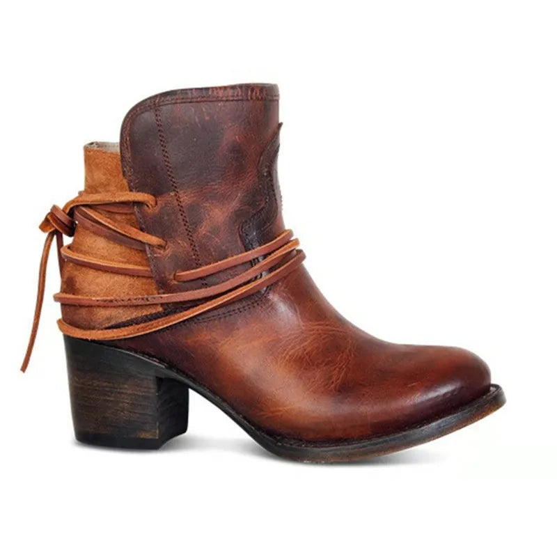 Damen Westernstiefel, Vintage-Design, robuste Ankle Boots. Perfekte Herbstschuhe mit markantem Blockabsatz.