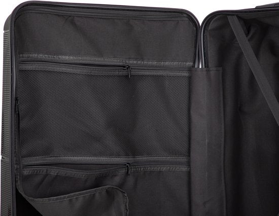 Eleganter Hartschalen Handgepäckkoffer in Schwarz, mit TSA-Schloss und leisen 360° Spinner-Rollen.