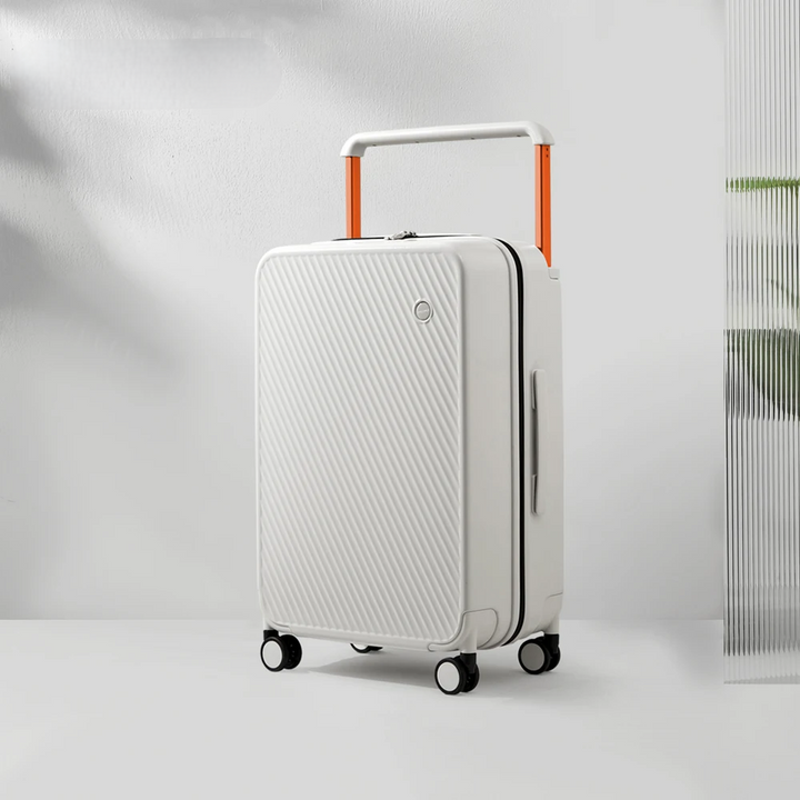 Vielseitiger Hartschalen-Reisekoffer mit breitem Griff, stabil & leicht für jede Reise als Handgepäck.