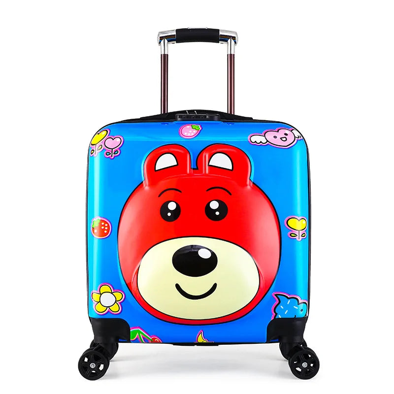 Bunter Kinderkoffer mit Tiermotiven, macht Reisen für Kleinkinder zum fröhlichen Erlebnis.