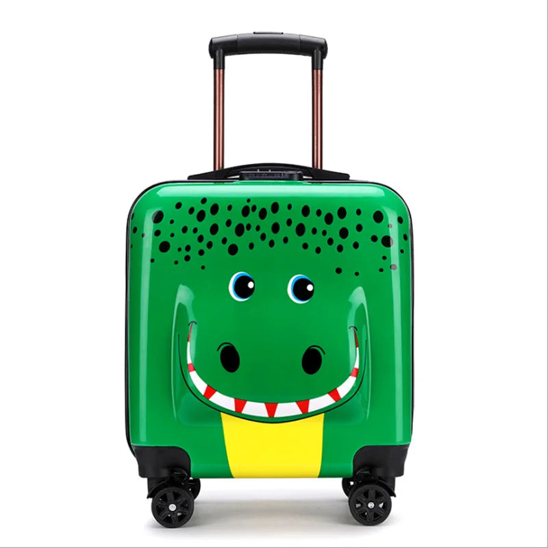 Stabiler Kinderkoffer mit Dino-Tiermotiv, ideal für unbeschwerte Kinderreise-Abenteuer.