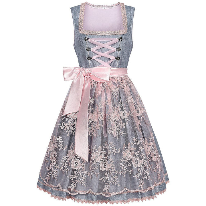 Rosa Damen Spitzen-Dirndl bestickt für festliche Trachtenmode & Oktoberfest Eleganz.