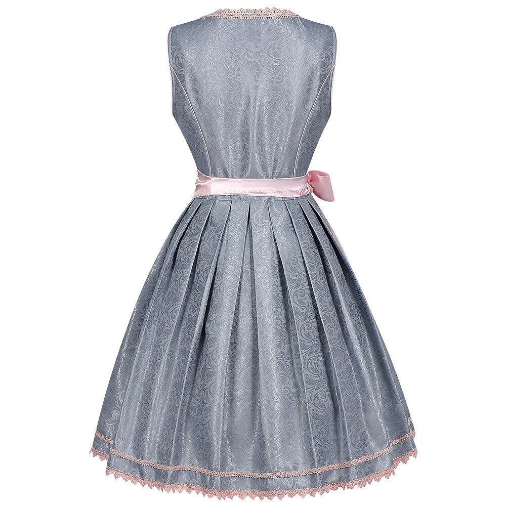 Elegantes besticktes rosa Dirndl für Damen mit feiner Spitze, ideal für das Oktoberfest.
