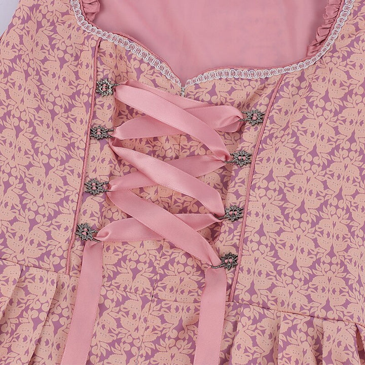Klassisches rosa Oktoberfest-Dirndl für Damen, traditionelles bayerisches Trachtenkleid mit Satinschleife.