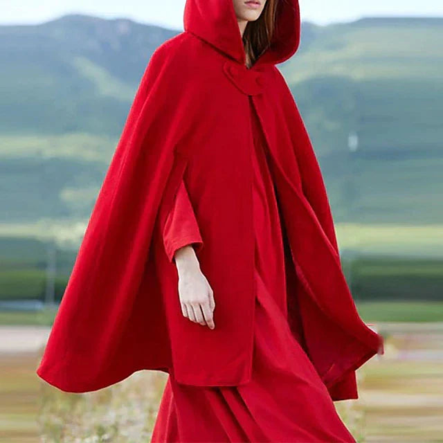 Roter Vintage Damen Kurzmantel mit Kapuze. Eleganter Übergangsmantel für Herbst und Frühling.