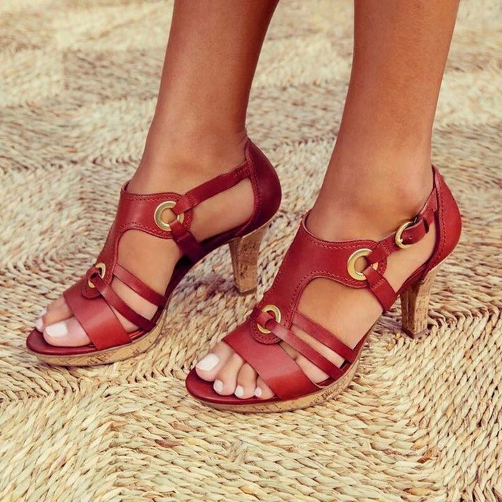 Rote Damen Absatzsandalen mit verstellbaren Riemen