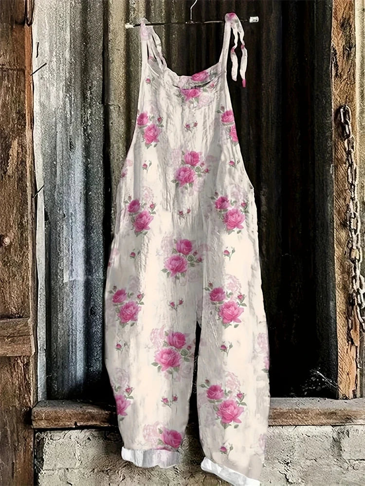 Vintage Floral Damen Jumpsuit mit weitem Schnitt