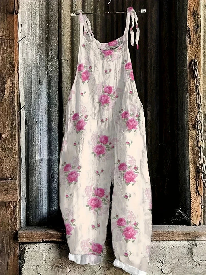 Vintage Floral Damen Jumpsuit mit weitem Schnitt