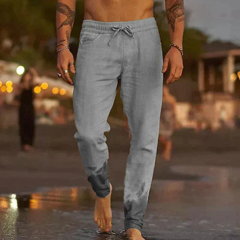 Graue Herren Freizeithose mit Kordelzugbund, perfekt für entspannte Sommertage