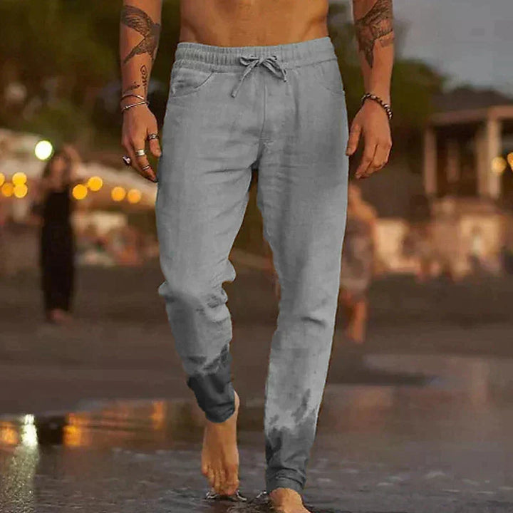 Graue Herren Freizeithose mit Kordelzugbund, perfekt für entspannte Sommertage