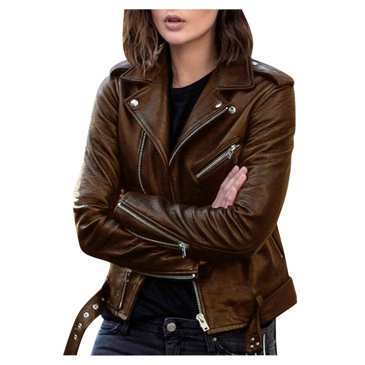 Schwarze Damen Bikerjacke mit Reißverschluss. Stylische Übergangsjacke für einen modernen Alltags-Look.