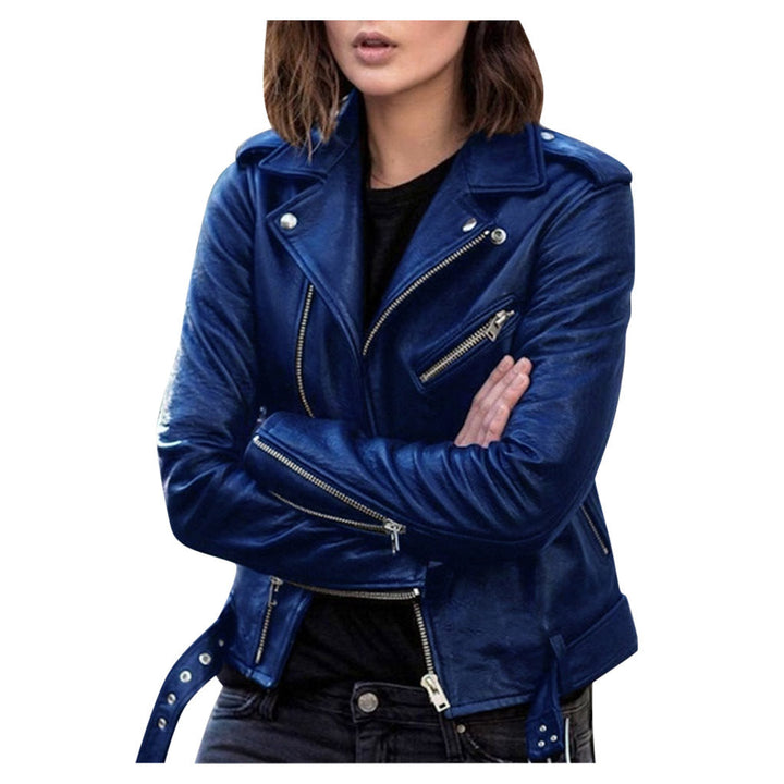 Dunkelblaue Damen Bikerjacke mit Reißverschluss. Lässige Alltagsjacke für einen selbstbewussten Casual Chic.
