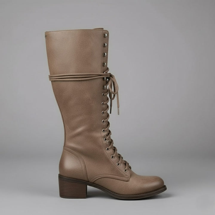 Warme Winterschuhe: Bequeme kniehohe Damen Schnürstiefel mit Blockabsatz, perfekt für kalte Tage.