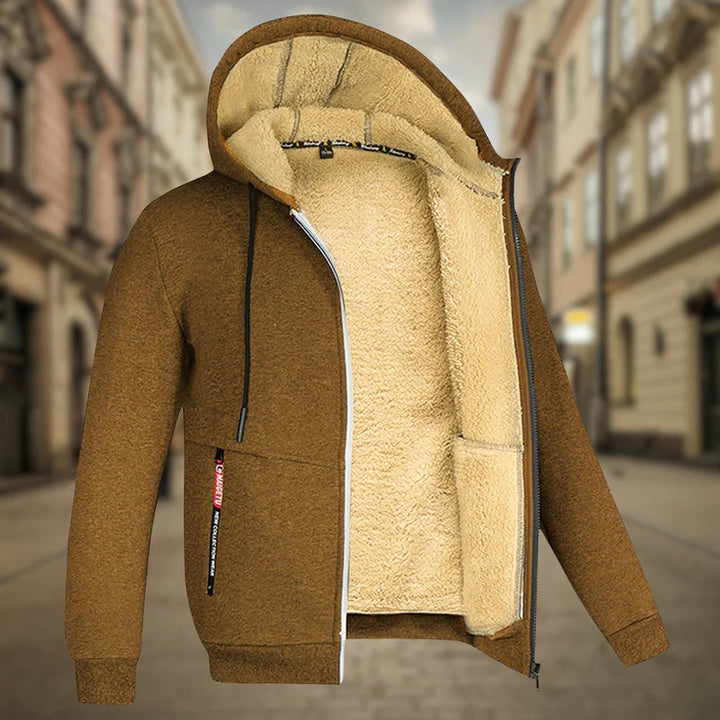 Stilvolle grüne Freizeitjacke mit Kapuze für Herren, robust und ideal für entspannte Outdoor-Momente.
