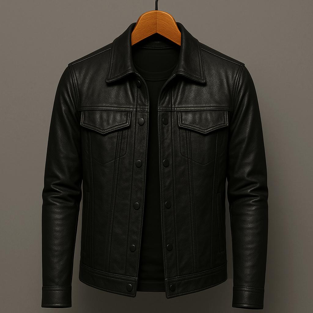 Schwarze Herren Slim Fit Zipjacke, elegant und funktional für die Herbstmode.