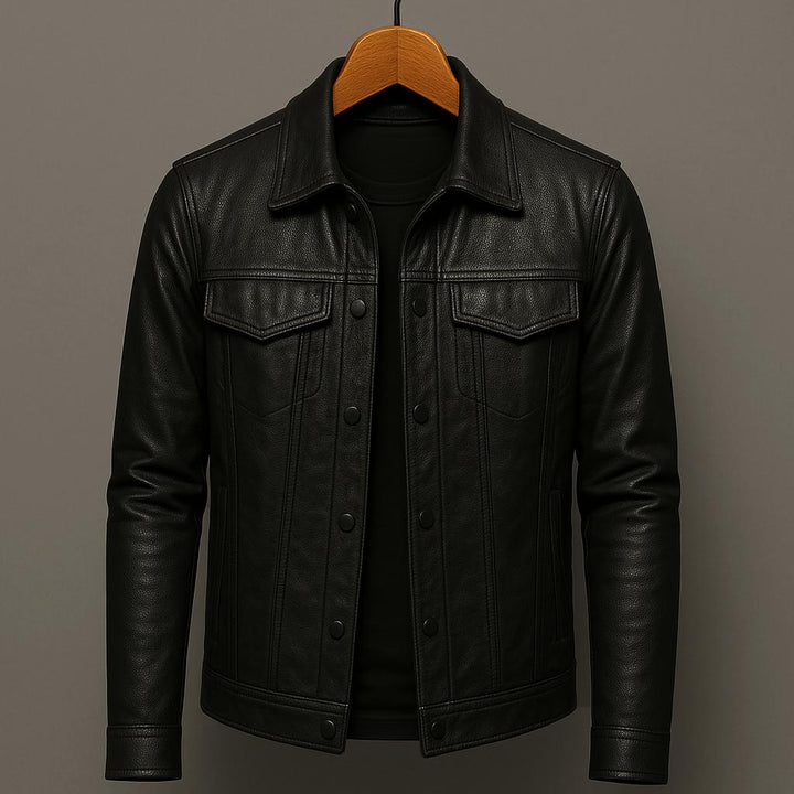 Schwarze Herren Slim Fit Zipjacke, elegant und funktional für die Herbstmode.