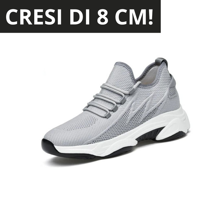 Vielseitige weiße Unisex Sneakers, mit integrierter unsichtbarer Höhenerhöhung für extra Länge.