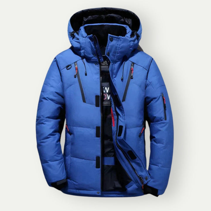 Blaue Herren Winterjacke, leicht & warm. Wasserabweisende Daunenjacke für Outdoor-Komfort.