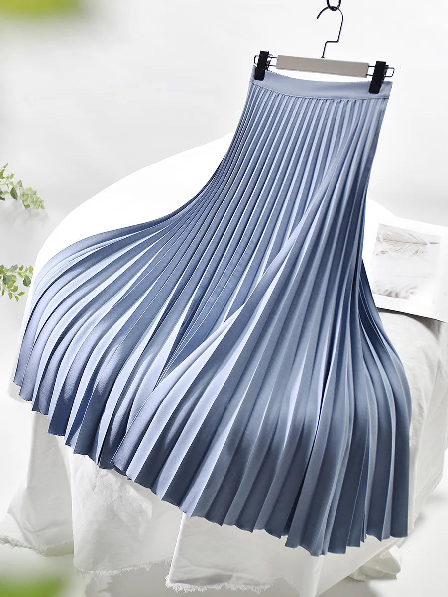 Plissierter Damen Maxirock in Grau, Braun oder Grün. Eleganter, langer Rock für einen stilvollen Auftritt.