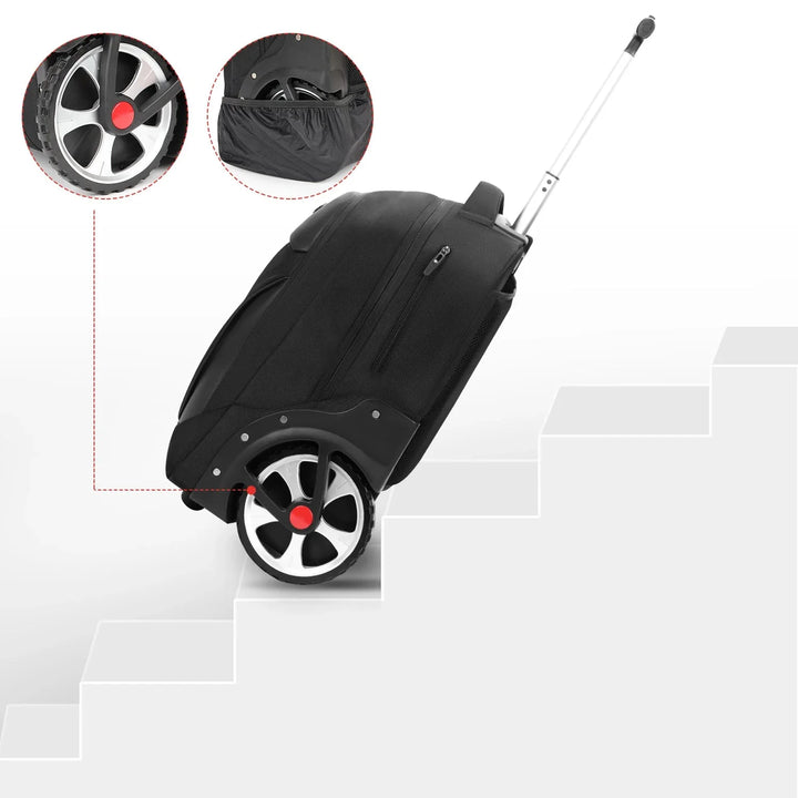 Schwarzer rollbarer Laptop-Rucksack, ideal als Handgepäck und Trolley für Geschäftsreisen und Kurztrips.