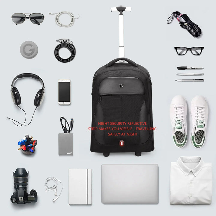 Kabinentauglicher Rollrucksack für Laptop, praktisches Handgepäck und Reisetasche für Flugreisen und Kurztrips.