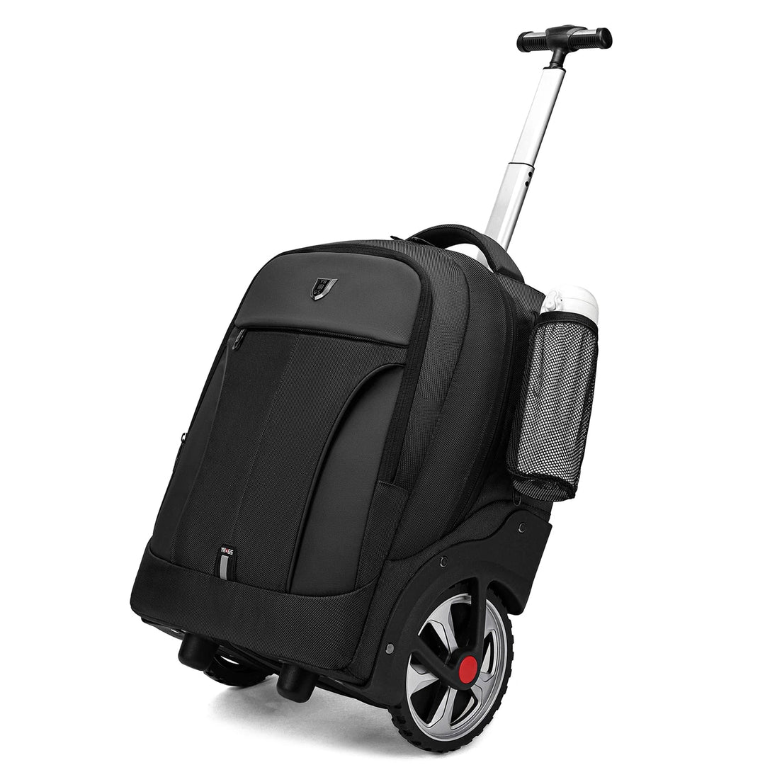 Eleganter Roll-Laptoprucksack mit Teleskopgriff, viel Platz für Kleidung und Notebook, ideal für Businessreisen.