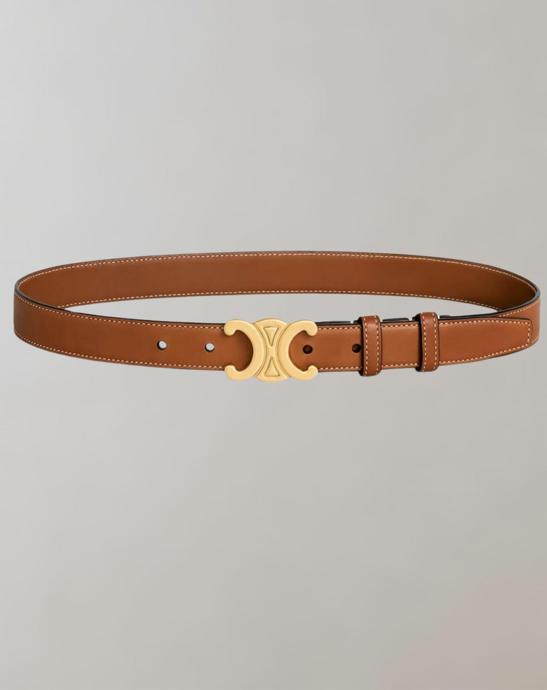 Schwarzer veganer Damen Gürtel mit Goldschnalle, stilvolles Accessoire für bewusste Fashionistas, vielseitig tragbar.