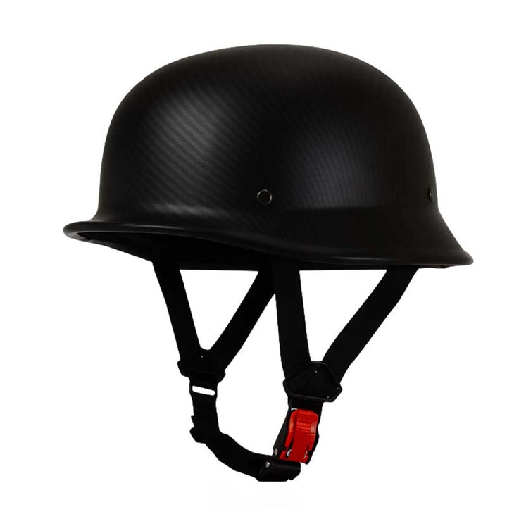 "Schwarzer Vintage Halbschalen-Motorradhelm mit glänzender Oberfläche und modernem Schutz für Street-Style-Enthusiasten."
