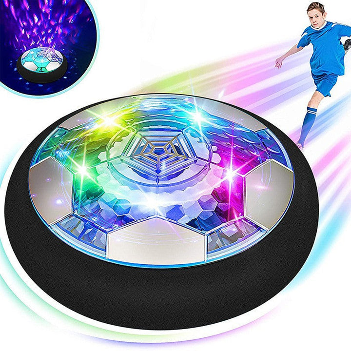 "Schwebender Luftkissen Ball mit LED-Lichteffekten, schwebt über Böden, ideal für Indoor-Spielspaß, sicher für Möbel."