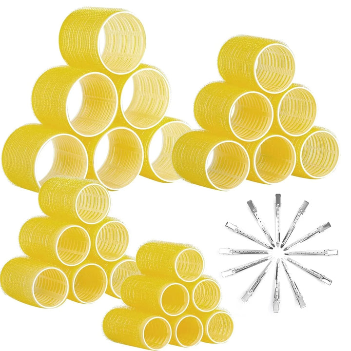 "Selbstklebende Haarwickler für Volumen und Locken, farbenfrohe Wickler, keine Clips notwendig, schonend für das Haar."