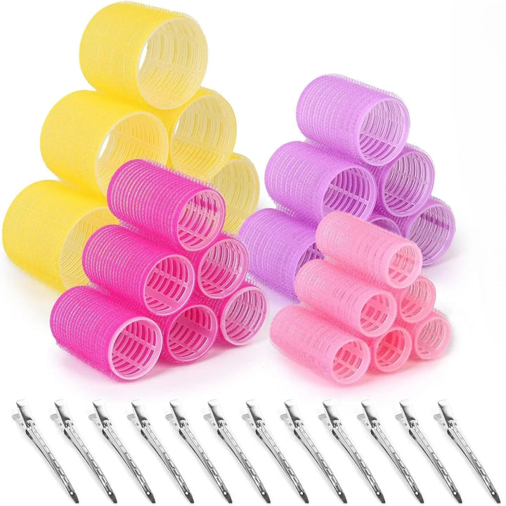 "Selbstklebende Haarwickler für Volumen und Locken, farbenfrohe Wickler, keine Clips notwendig, schonend für das Haar."