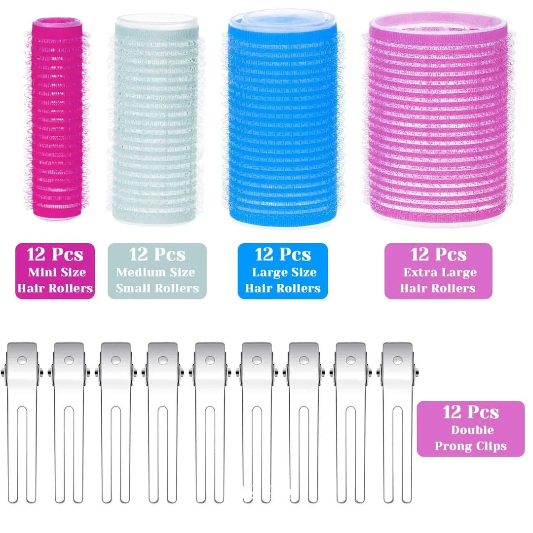 "Selbstklebende Haarwickler für Volumen und Locken, farbenfrohe Wickler, keine Clips notwendig, schonend für das Haar."