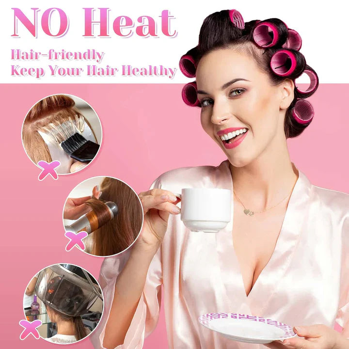 "Selbstklebende Haarwickler für Volumen und Locken, farbenfrohe Wickler, keine Clips notwendig, schonend für das Haar."