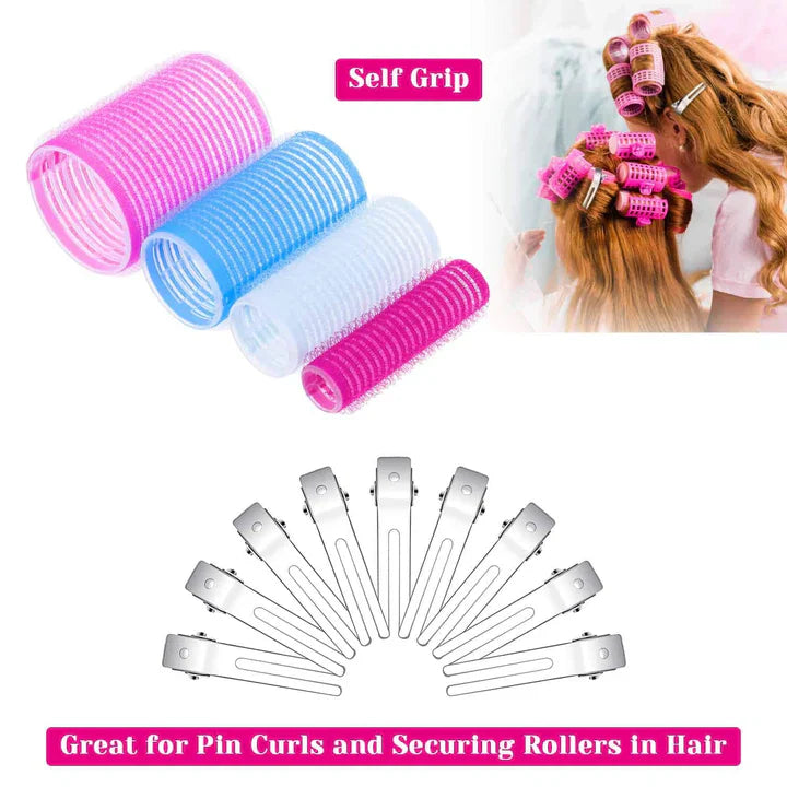 "Selbstklebende Haarwickler für Volumen und Locken, farbenfrohe Wickler, keine Clips notwendig, schonend für das Haar."