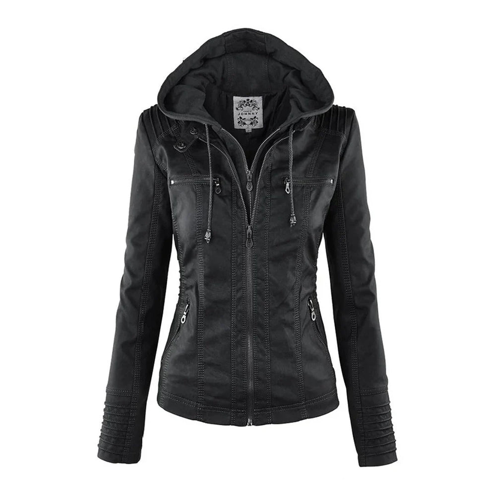 Moderne Damen Übergangsjacke in Schwarz mit praktischen Taschen.
