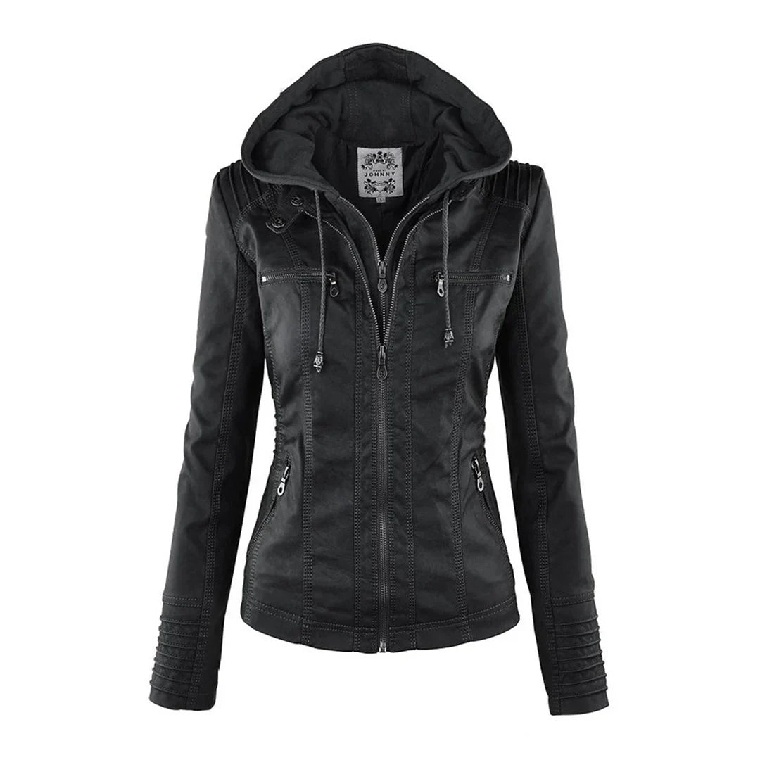 Moderne Damen Übergangsjacke in Schwarz mit praktischen Taschen.