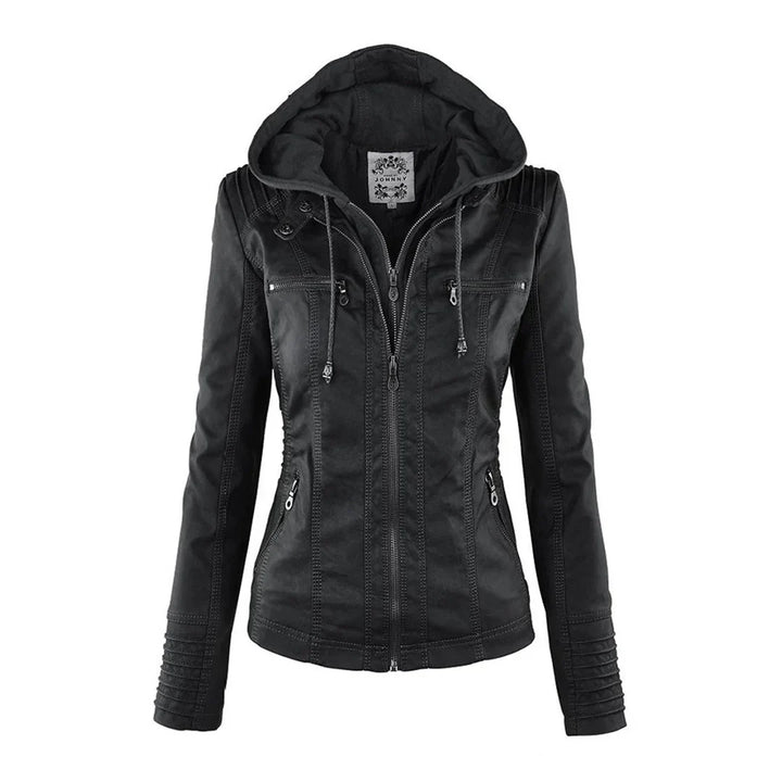 Moderne Damen Übergangsjacke in Schwarz mit praktischen Taschen.