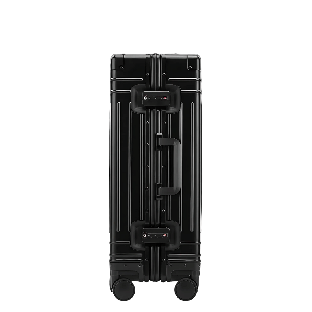 Eleganter Aluminium-Trolley in Grau, robuster Hartschalenkoffer für stilvolle Businessreisen.