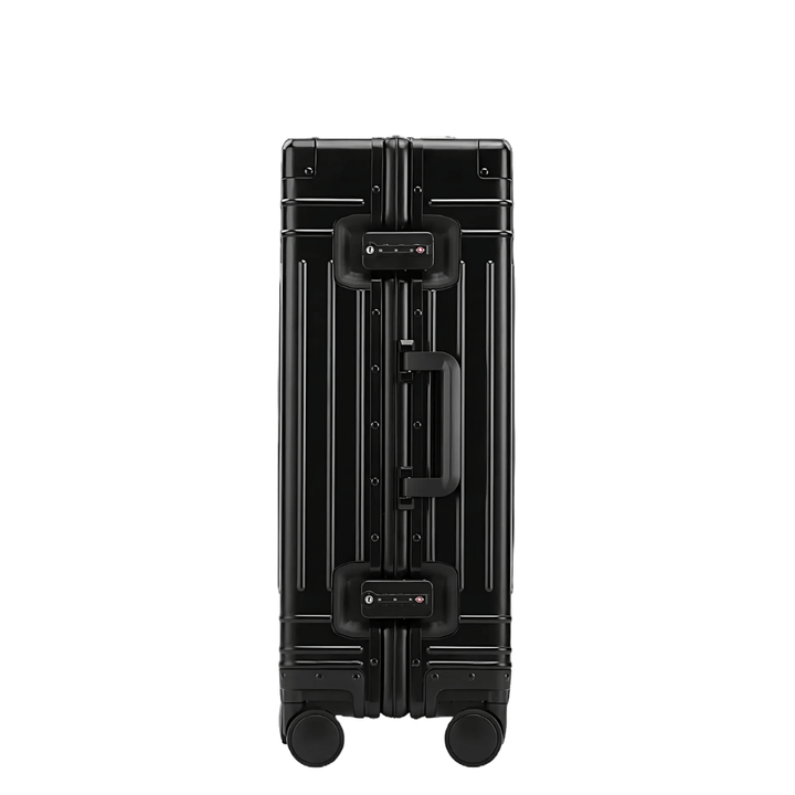 Eleganter Aluminium-Trolley in Grau, robuster Hartschalenkoffer für stilvolle Businessreisen.