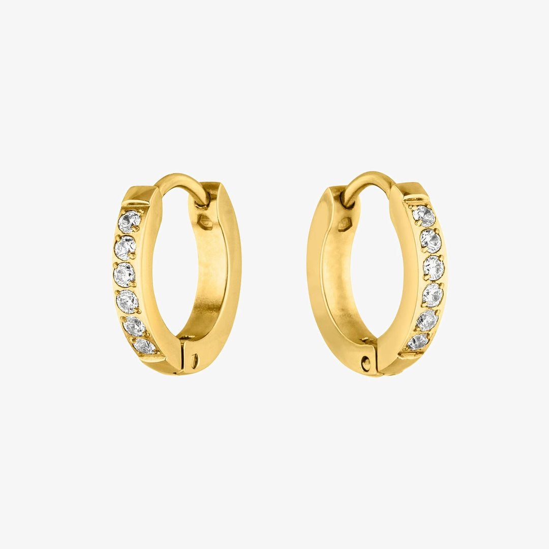 Goldene Mini Creolen für Damen aus Edelstahl mit glitzernden Zirkonia Steinen