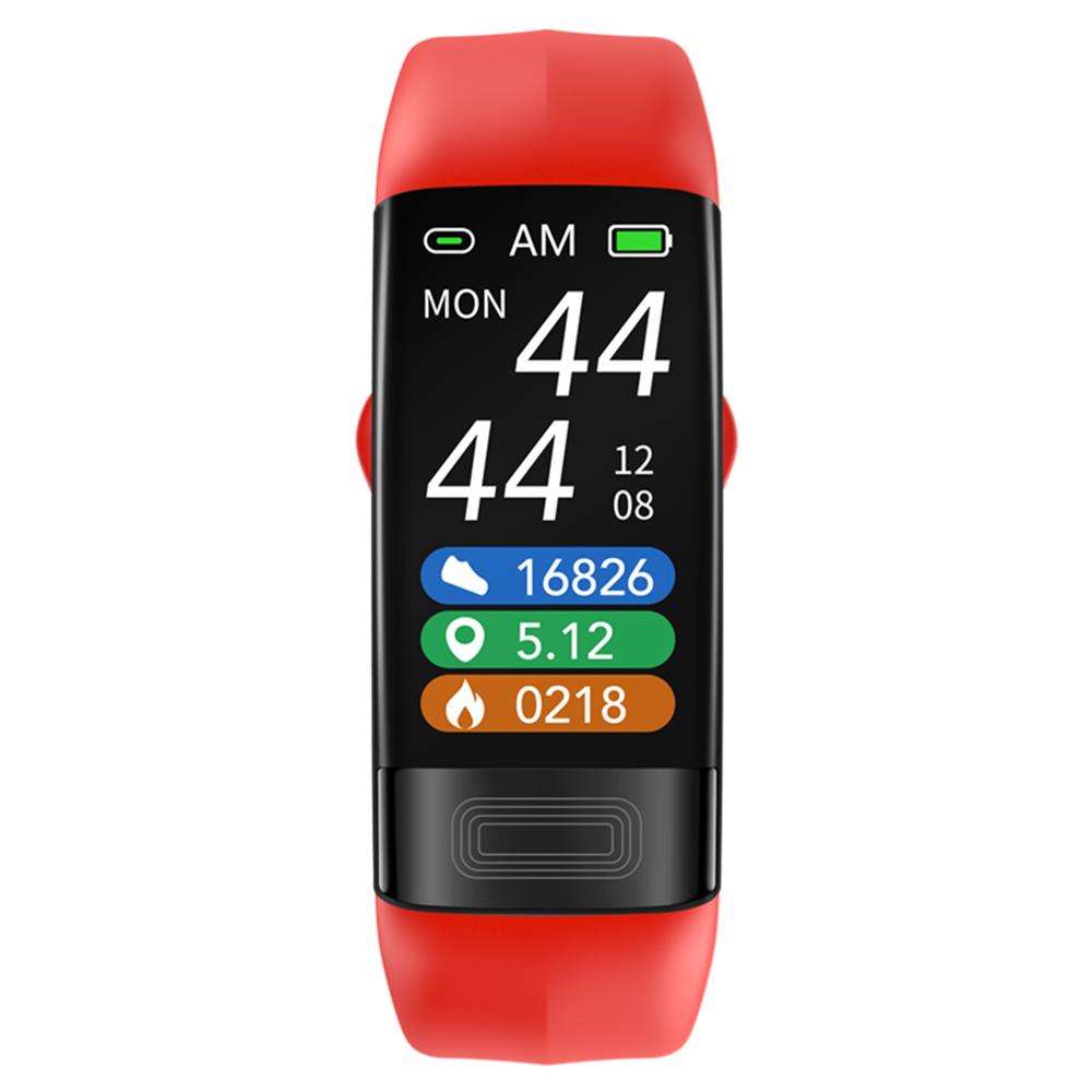 Smartes Gesundheitsarmband mit Blutdruck-Monitor, EKG-Funktion, blauem Silikonband, wasserdicht nach IP67-Standard.