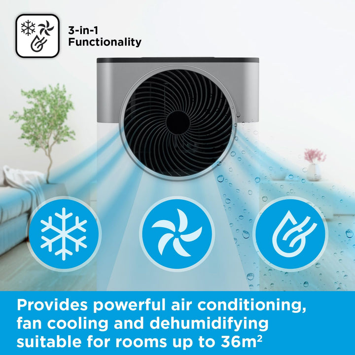 Das 3-in-1 Klimagerät als Ventilator, Entfeuchter & mobile Klimaanlage für optimale Raumluft.