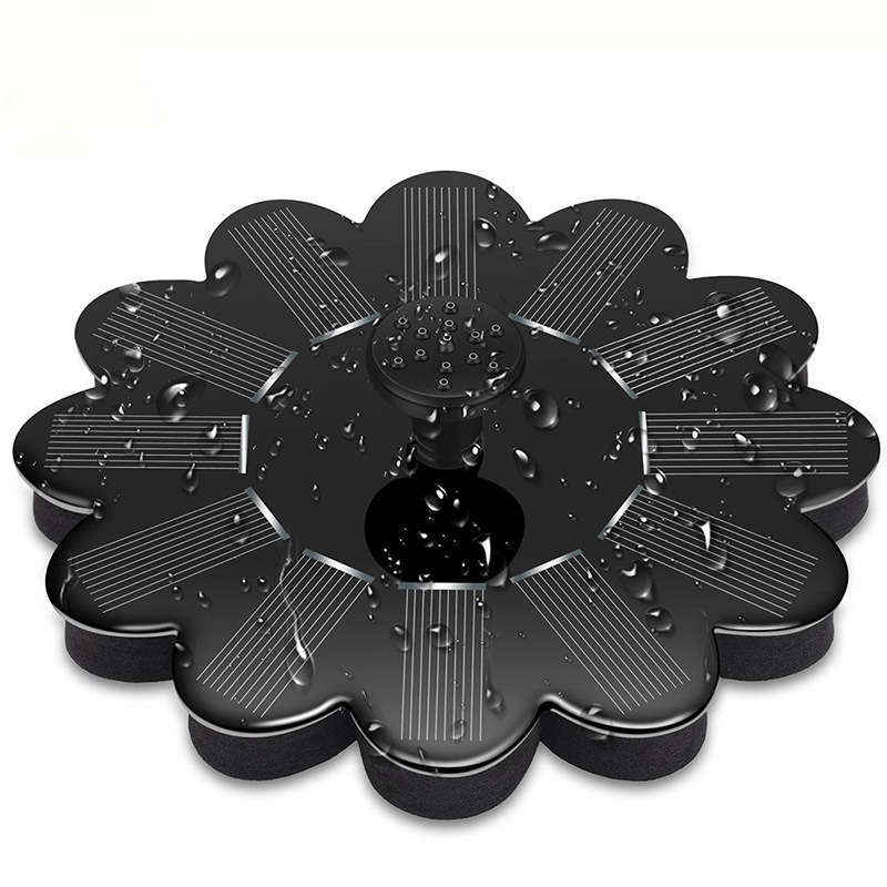 "Solarbetriebene Wasserfontäne im Blumen-Design, elegant im Garten oder Teich eingebettet, sprudelnder Wassereffekt"