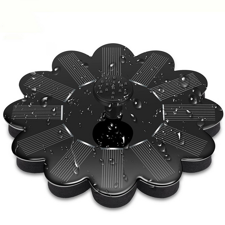 "Solarbetriebene Wasserfontäne im Blumen-Design, elegant im Garten oder Teich eingebettet, sprudelnder Wassereffekt"